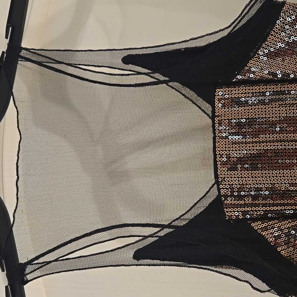 White + Warren Gold Sequined and Black Mesh Tank Top Size S - Picture 3 of 8